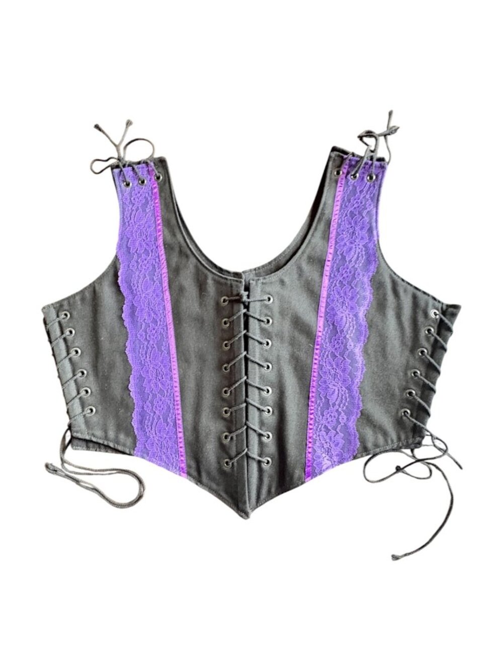 Vintage Made In California Goth Lace Up Corset Vest Top Purple Black XXL Plus S